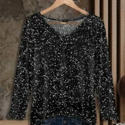 Budget 🥰 Bon Apple Tea Black & White Polka Dot Long-Sleeve V-Neck Tunic - 👩 Women & Plus 🔥