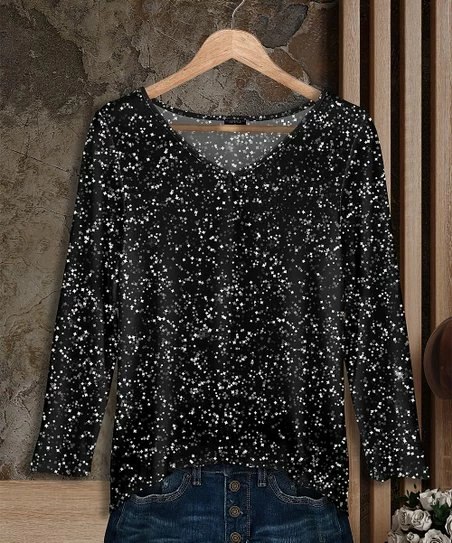 Budget π₯° Bon Apple Tea Black & White Polka Dot Long-Sleeve V-Neck Tunic - π© Women & Plus π₯ 1 Budget π₯° Bon Apple Tea Black & White Polka Dot Long-Sleeve V-Neck Tunic - π© Women & Plus π₯