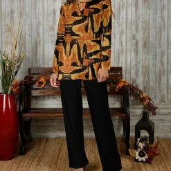 Buy ✔️ Bon Apple Tea Orange & Black Abstract Keyhole Tunic & Pants - 👩 Women & Plus 🤩