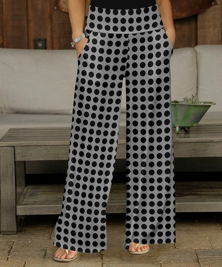 Flash Sale π Bon Apple Tea Gray & Black Dots Wide-Leg Pants - π© Women & Plus π 1 Flash Sale π Bon Apple Tea Gray & Black Dots Wide-Leg Pants - π© Women & Plus π