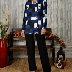 Best Sale 👍 Bon Apple Tea Blue & Black Abstract Keyhole Tunic & Pants - 👩 Women & Plus 😀