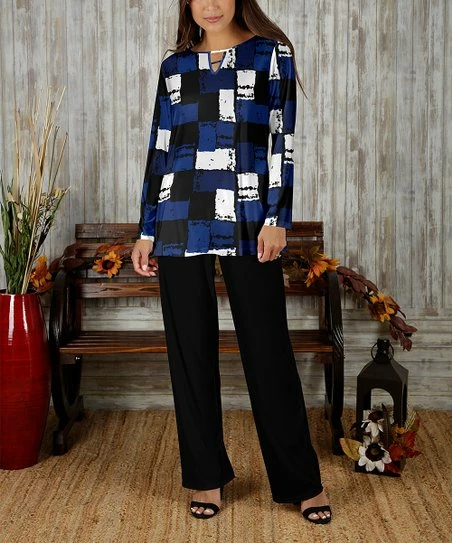 Best Sale π Bon Apple Tea Blue & Black Abstract Keyhole Tunic & Pants - π© Women & Plus π 1 Best Sale π Bon Apple Tea Blue & Black Abstract Keyhole Tunic & Pants - π© Women & Plus π