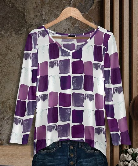 Wholesale β Bon Apple Tea White & Purple Abstract V-Neck Tunic - π© Women & Plus π