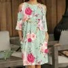 Deals ✨ Bon Apple Tea Mint & Pink Floral Pocket Cutout Shift 👗 Dress - 👩 Women & Plus 💯