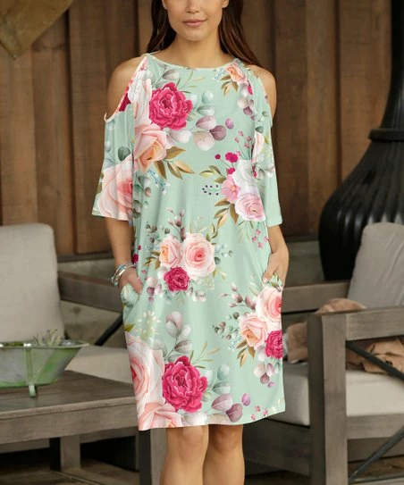 Deals โจ Bon Apple Tea Mint & Pink Floral Pocket Cutout Shift ๐ Dress - ๐ฉ Women & Plus ๐ฏ