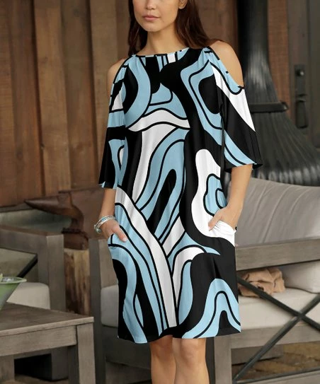 Outlet π Bon Apple Tea Black & Blue Abstract Pocket Cutout Shift π Dress - π© Women & Plus π 1 Outlet π Bon Apple Tea Black & Blue Abstract Pocket Cutout Shift π Dress - π© Women & Plus π