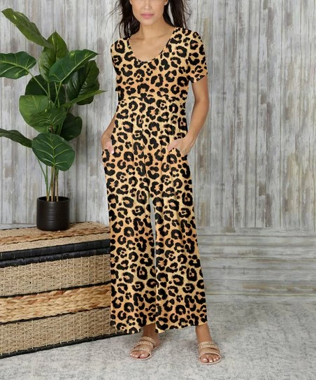 Coupon π Bon Apple Tea Black & Beige Leopard Empire-Waist Wide-Leg Jumpsuit - π© Women & Plus β 1 Coupon π Bon Apple Tea Black & Beige Leopard Empire-Waist Wide-Leg Jumpsuit - π© Women & Plus β