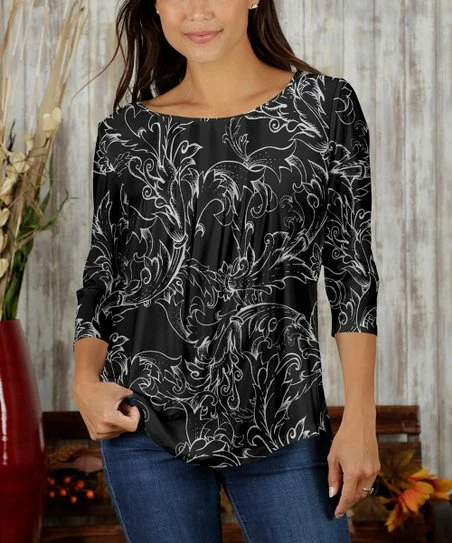 Hot Sale π€© Bon Apple Tea Black & White Floral Boatneck Three-Quarter Sleeve Top - π© Women & Plus π 1 Hot Sale π€© Bon Apple Tea Black & White Floral Boatneck Three-Quarter Sleeve Top - π© Women & Plus π