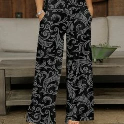 Buy 🔥 Bon Apple Tea Gray & Black Floral Pocket Palazzo Pants - 👩 Women & Plus ✨