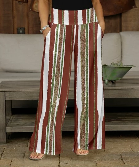 Brand new π Bon Apple Tea Burgundy & Green Stripe Pocket Palazzo Pants - π© Women & Plus 𧨠1 Brand new π Bon Apple Tea Burgundy & Green Stripe Pocket Palazzo Pants - π© Women & Plus π§¨