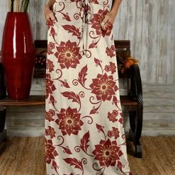 Hot Sale 🧨 Bon Apple Tea Cream & Red Floral Pocket Maxi 👗 Skirt - 👩 Women & Plus 🥰