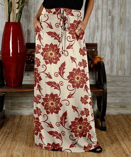 Hot Sale 𧨠Bon Apple Tea Cream & Red Floral Pocket Maxi π Skirt - π© Women & Plus π₯° 1 Hot Sale 𧨠Bon Apple Tea Cream & Red Floral Pocket Maxi π Skirt - π© Women & Plus π₯°