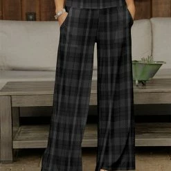 Hot Sale ✔️ Bon Apple Tea Black & Gray Plaid Pocket Wide-Leg Pants - 👩 Women & Plus ✨