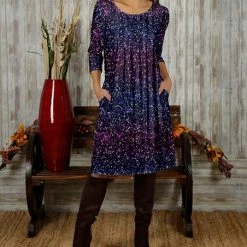 Hot Sale 😍 Bon Apple Tea Magenta & Navy Speckle Pleated Pocket Midi 👗 Dress - 👩 Women & Plus 🎉