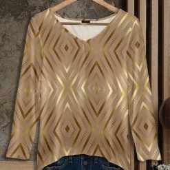 Discount ⭐ Bon Apple Tea Beige & Goldtone Diamond V-Neck Tunic - 👩 Women & Plus 😀