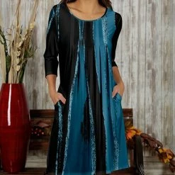 Promo 🔔 Bon Apple Tea Turquoise & Black Abstract Pleated Pocket Shift 👗 Dress - 👩 Women & Plus 👍