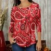 Best deal 🔔 Bon Apple Tea Red & White Paisley Pleated Three-Quarter Sleeve Tunic - 👩 Women & Plus ❤️