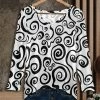 Best Pirce ❤️ Bon Apple Tea White & Black Swirl Long-Sleeve V-Neck Tunic - 👩 Women & Plus ⌛