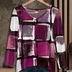 Coupon ❤️ Bon Apple Tea Pink Geometric Long-Sleeve V-Neck Tunic - 👩 Women & Plus ✨