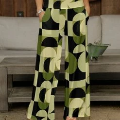 Best Pirce 🔥 Bon Apple Tea Black & Green Geometric Pocket Wide-Leg Pants - 👩 Women & Plus 🔥