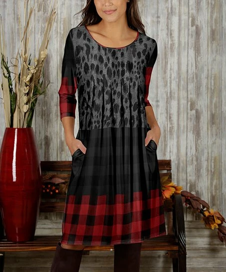 Hot Sale π Bon Apple Tea Black & Red Speckle Plaid Pleated Pocket Shift π Dress - π© Women & Plus β 1 Hot Sale π Bon Apple Tea Black & Red Speckle Plaid Pleated Pocket Shift π Dress - π© Women & Plus β