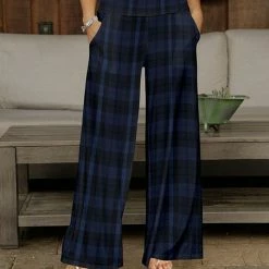 Top 10 😍 Bon Apple Tea Navy Plaid Pocket Wide-Leg Pants - 👩 Women & Plus 🔔