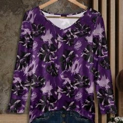 Buy 🌟 Bon Apple Tea Purple Abstract Long-Sleeve V-Neck Tunic - 👩 Women & Plus 🌟