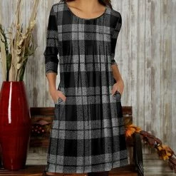 Top 10 🥰 Bon Apple Tea Black & Gray Plaid Pleated Pocket Shift 👗 Dress - 👩 Women & Plus 🔔