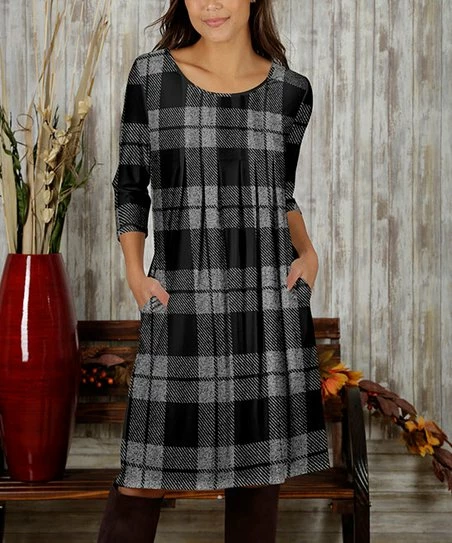 Top 10 π₯° Bon Apple Tea Black & Gray Plaid Pleated Pocket Shift π Dress - π© Women & Plus π 1 Top 10 π₯° Bon Apple Tea Black & Gray Plaid Pleated Pocket Shift π Dress - π© Women & Plus π