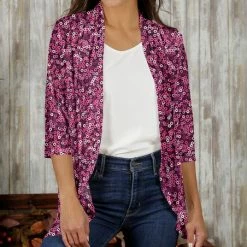 Hot Sale 🎁 Bon Apple Tea Fuchsia & Magenta Floral Open Cardigan - 👩 Women & Plus ❤️