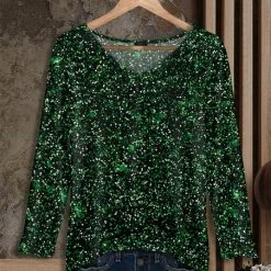 Top 10 🥰 Bon Apple Tea Green & Black Polka Dot Long-Sleeve V-Neck Tunic - 👩 Women & Plus 👍