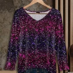 Wholesale 👍 Bon Apple Tea Magenta & Purple Ombré Stripe Long-Sleeve V-Neck Tunic - 👩 Women & Plus 😀