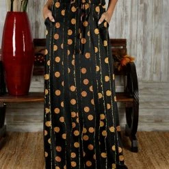 Best Pirce 🔥 Bon Apple Tea Black & Mango Floral Drawstring Pocket Maxi 👗 Skirt - 👩 Women & Plus 👏