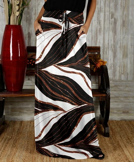 Best Pirce βοΈ Bon Apple Tea Black & White Abstract Drawstring Pocket Maxi π Skirt - π© Women & Plus βοΈ 1 Best Pirce βοΈ Bon Apple Tea Black & White Abstract Drawstring Pocket Maxi π Skirt - π© Women & Plus βοΈ