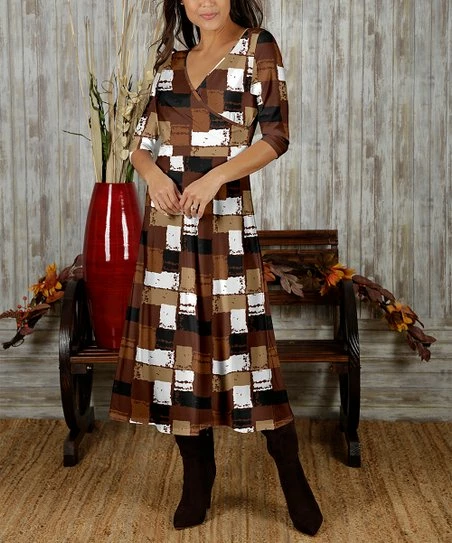 Wholesale π Bon Apple Tea Rust & Beige Abstract Square Midi π Dress - π© Women & Plus π₯°