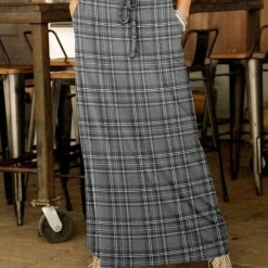 Cheapest 🌟 Bon Apple Tea Gray & White Plaid Drawstring Maxi 👗 Skirt - 👩 Women & Plus 🤩