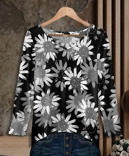 Outlet π Bon Apple Tea Gray & Black Floral V-Neck Tunic - π© Women & Plus π€© 1 Outlet π Bon Apple Tea Gray & Black Floral V-Neck Tunic - π© Women & Plus π€©