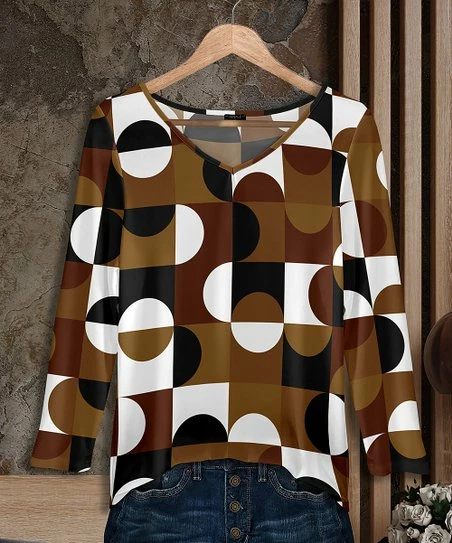 Best Sale β Bon Apple Tea Brown & Black Abstract V-Neck Tunic - π© Women & Plus 𧨠1 Best Sale β Bon Apple Tea Brown & Black Abstract V-Neck Tunic - π© Women & Plus π§¨