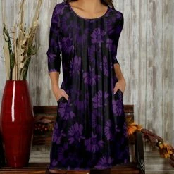 Cheapest ⭐ Bon Apple Tea Purple & Black Floral Pleated Shift 👗 Dress - 👩 Women & Plus 👏