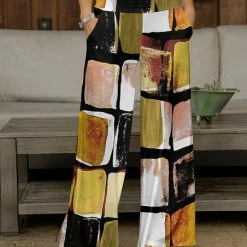 Top 10 🛒 Bon Apple Tea Black & Yellow Abstract Squares Wide-Leg Pants - 👩 Women & Plus ⭐