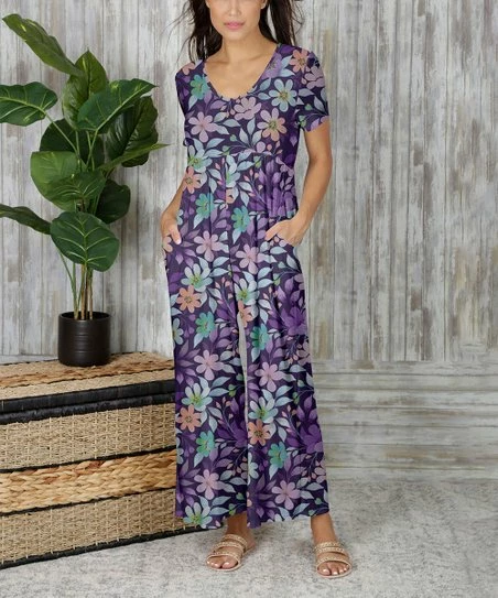 Outlet π Bon Apple Tea Purple & Turquoise Floral Empire-Waist Wide-Leg Jumpsuit - π© Women & Plus β¨ 1 Outlet π Bon Apple Tea Purple & Turquoise Floral Empire-Waist Wide-Leg Jumpsuit - π© Women & Plus β¨