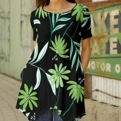 Outlet 😍 Bon Apple Tea Black & Green Leaf Handkerchief Tunic - 👩 Women & Plus ❤️