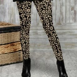 Flash Sale ✨ Bon Apple Tea Black & Cream Floral Leggings - 👩 Women & Plus 👍