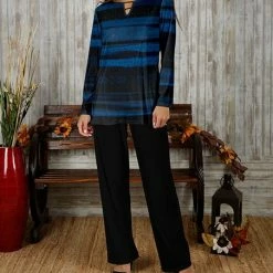 Deals 😍 Bon Apple Tea Blue Fair Isle Keyhole Tunic & Black Straight-Leg Pants - 👩 Women & Plus 🧨