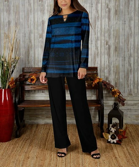 Deals π Bon Apple Tea Blue Fair Isle Keyhole Tunic & Black Straight-Leg Pants - π© Women & Plus 𧨠1 Deals π Bon Apple Tea Blue Fair Isle Keyhole Tunic & Black Straight-Leg Pants - π© Women & Plus π§¨