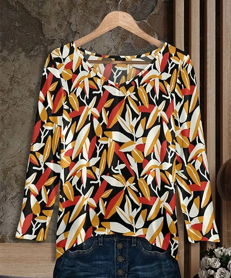 Cheap β Bon Apple Tea Black & Cream Leaf V-Neck Tunic - π© Women & Plus π₯° 1 Cheap β Bon Apple Tea Black & Cream Leaf V-Neck Tunic - π© Women & Plus π₯°