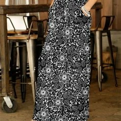 Wholesale 😉 Bon Apple Tea Black & White Floral Pocket Maxi 👗 Skirt - 👩 Women & Plus 🥰