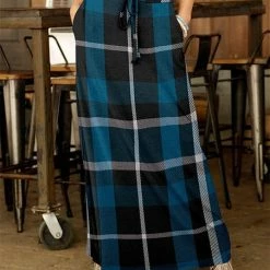 Outlet 🥰 Bon Apple Tea Black & Blue Plaid Pocket Maxi 👗 Skirt - 👩 Women & Plus 🥰