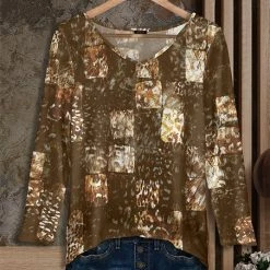 Best deal ⌛ Bon Apple Tea Brown & Beige Patchwork V-Neck Tunic - 👩 Women & Plus 😉