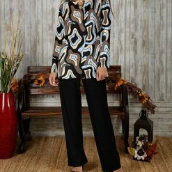 Best deal ✨ Bon Apple Tea Blue Geode Keyhole Tunic & Black Straight-Leg Pants - 👩 Women & Plus 😉